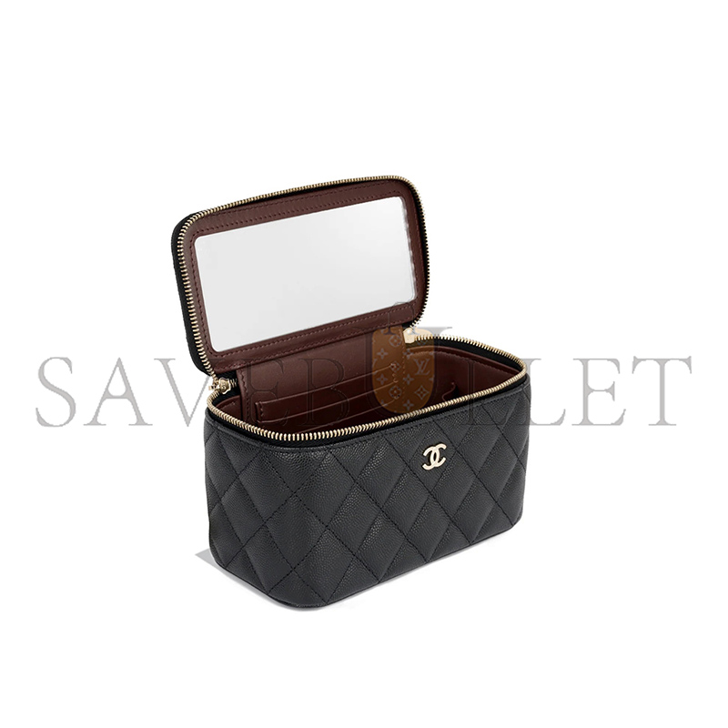 Ch**el CAVIAR QUILTED SMALL VANITY CASE WITH CHAIN BLACK (17*8*7.5cm)